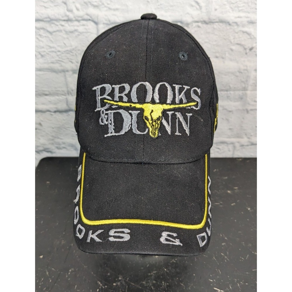 Vintage Brooks & Dunn 90s Black And Gold Strapback Hat Country #5